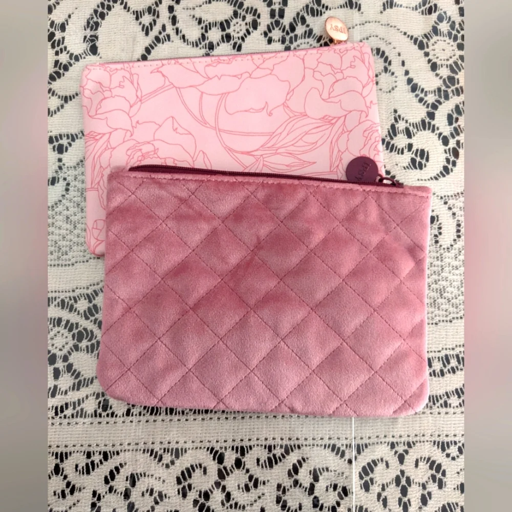 Cosmetic Makeup Bag Pouch Floral Pink Velvet Glam Accessories Travel Gift